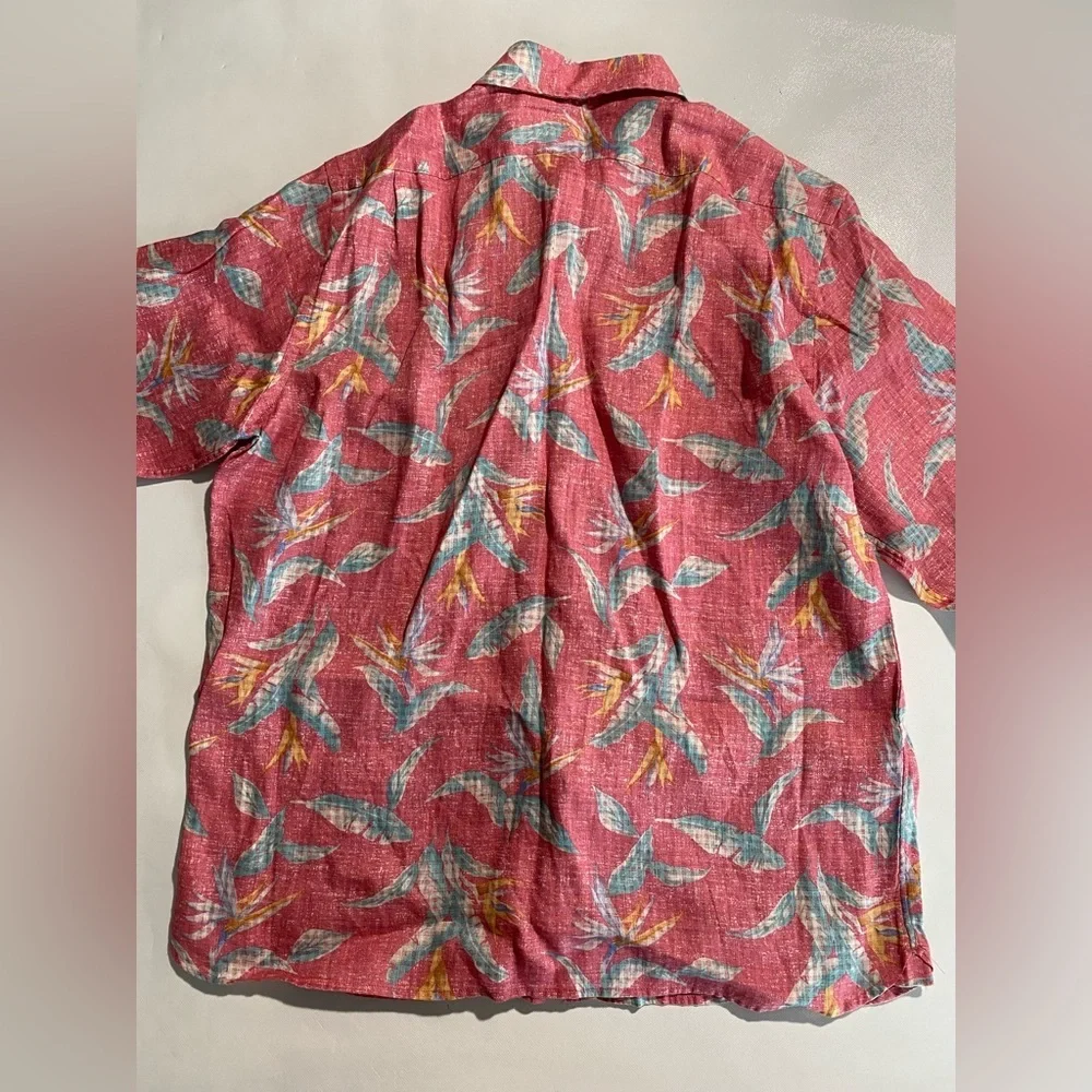 NEW- Size L Mens Cremieux Long Sleeve Button Down Shirt Linen Pink Floral
